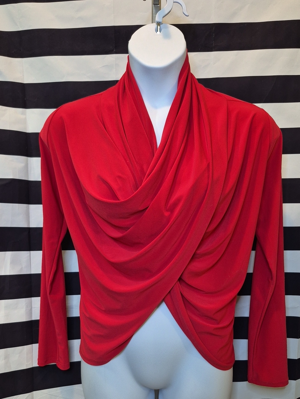 Draped Red Long-Sleeve Women's Top